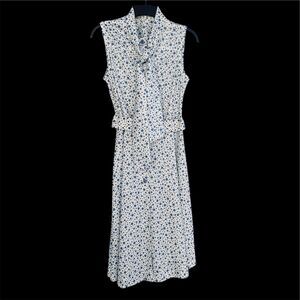 Vintage 70s Shirtwaist Day Dress Polka Dot Retro Belted Tie Neck Dress Sz 12